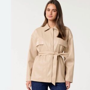 Ever New Beige Belted Leather Jacket